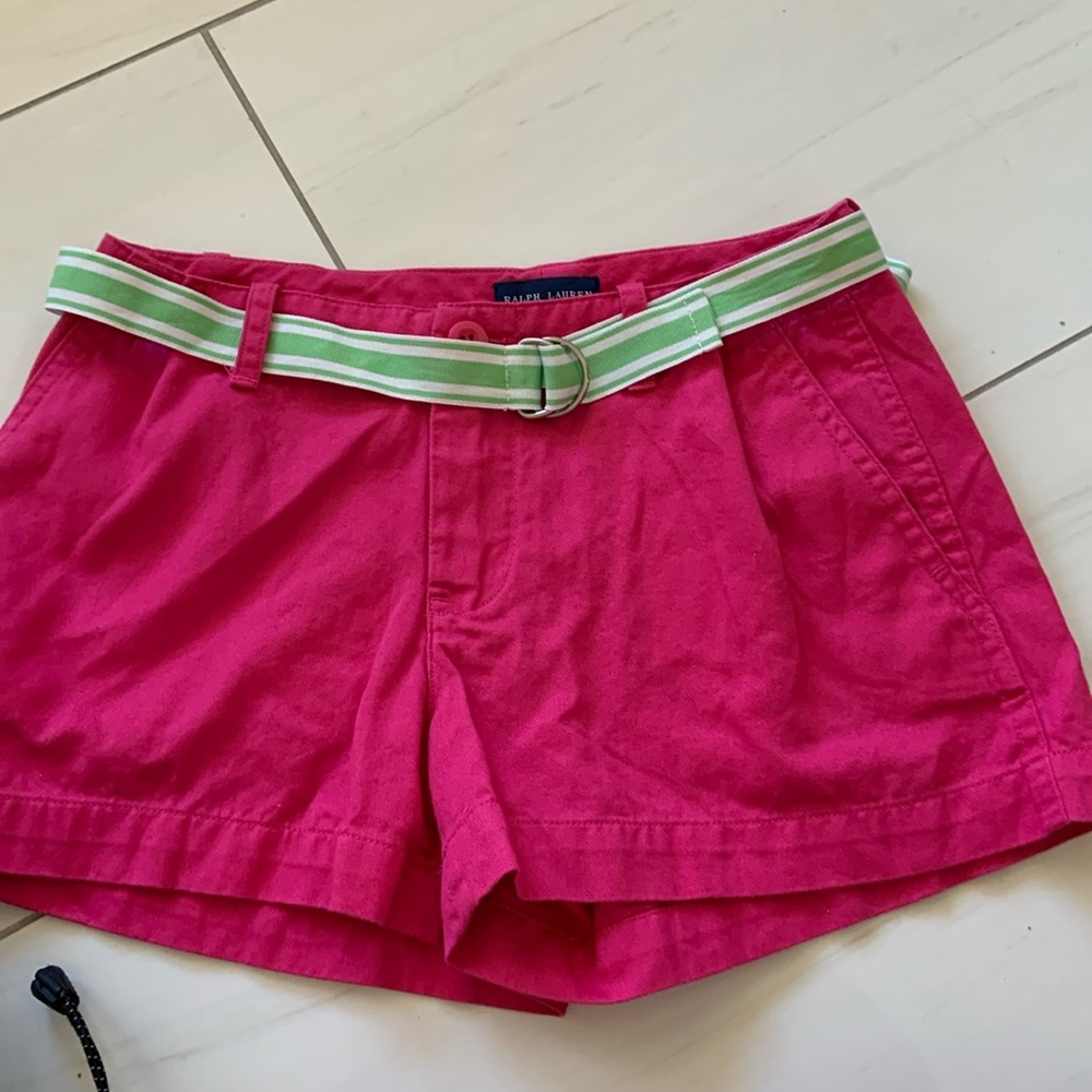 Ralph Lauren Girls Pink Belted Chino Shorts Sz  12 Like New